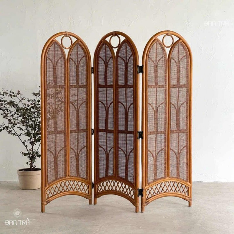 Bình phong mây, vách ngăn mây tre đan hình chiếc lá Maple