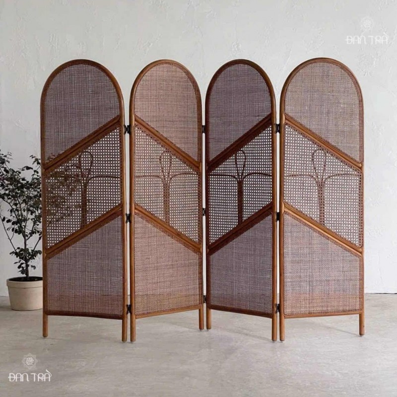Bình phong mây Hattie đan lưới mây mắt cáo tự nhiên