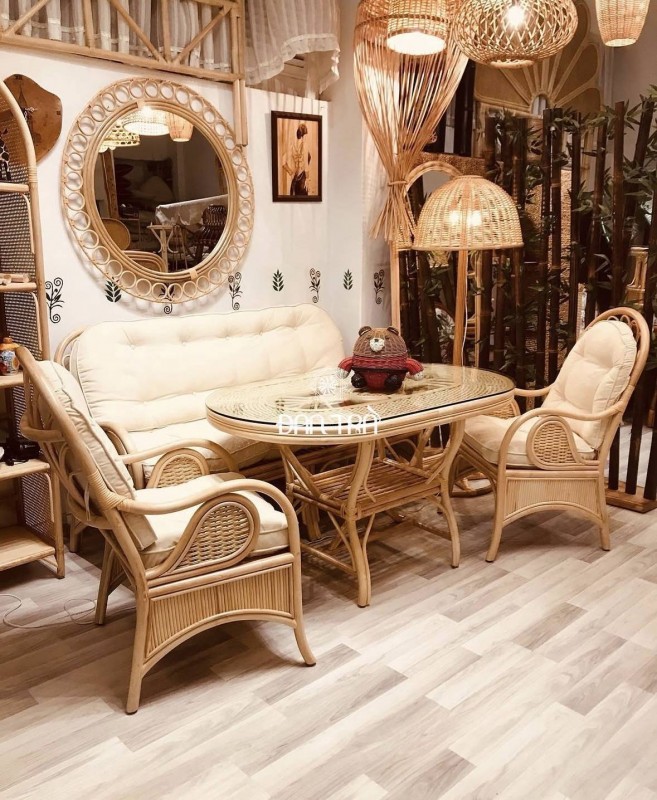 Bộ bàn ghế ăn mây Masa
