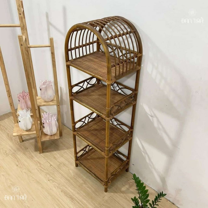 Kệ mây đựng sách vintage, tủ mây đan họa tiết đẹp thumb