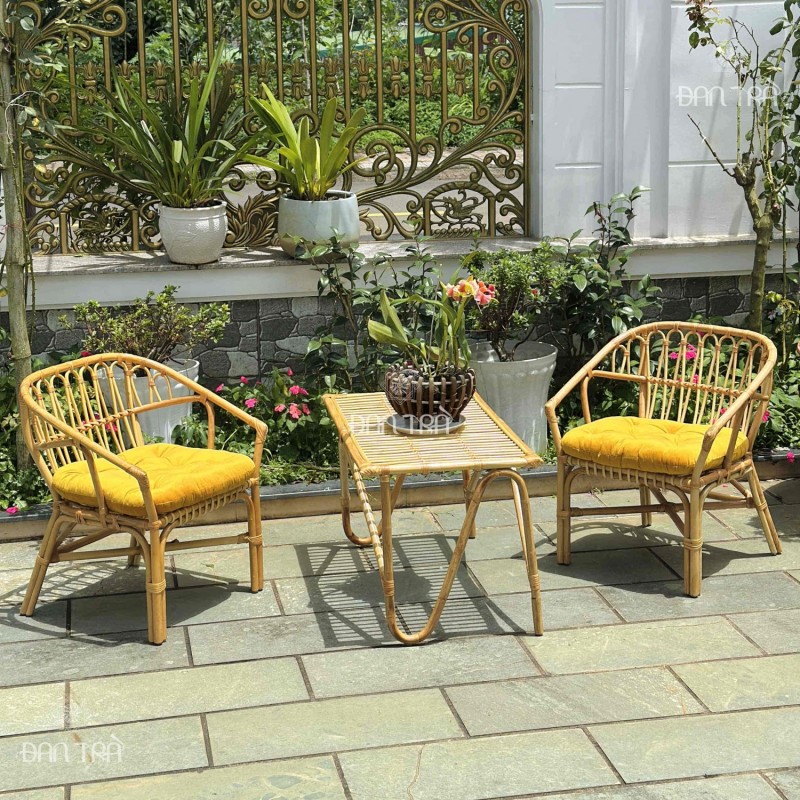 Bộ bàn ghế mây cafe ngồi uống trà thumb