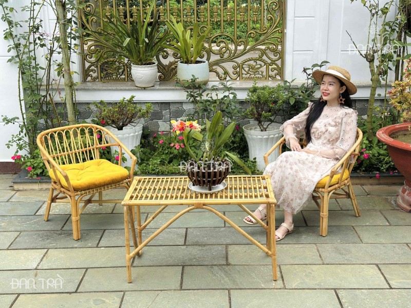 Bộ bàn ghế mây cafe ngồi uống trà thumb