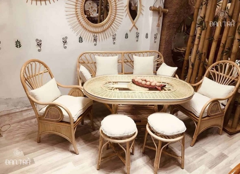 Bộ bàn ghế mây Bernice trang trí phòng khách cao cấp