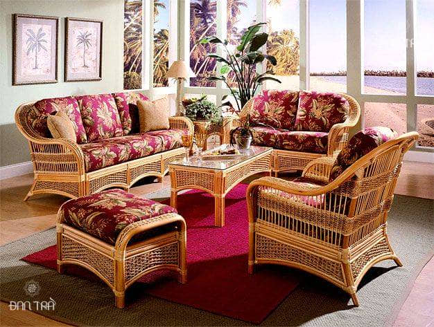 Bộ bàn ghế mây cao cấp Cinnamon Fiji thập niên 1970s