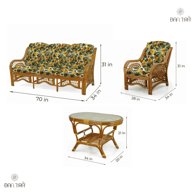 Bộ sofa mây Marjorie phòng khách cao cấp thumb