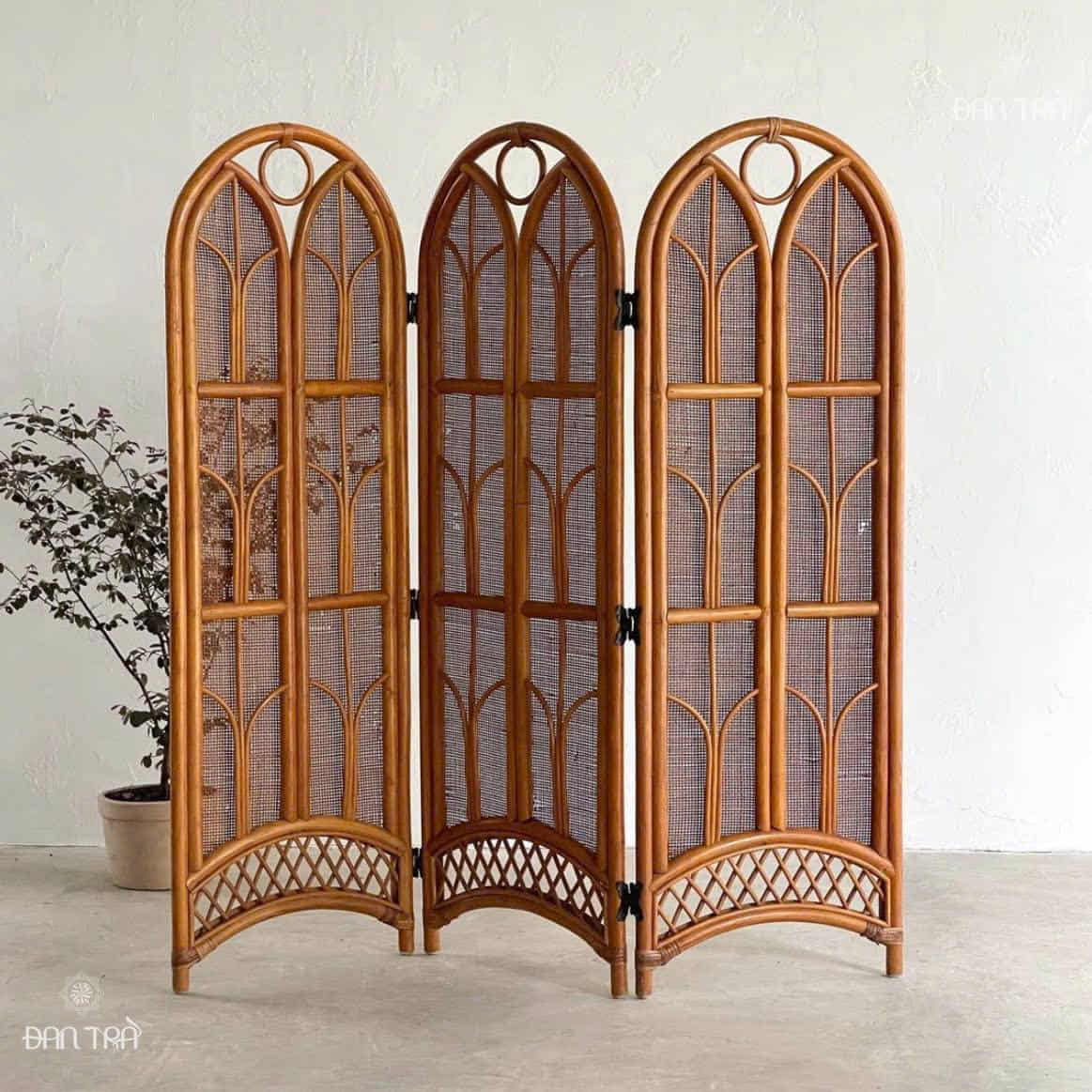 Bình phong mây, vách ngăn mây tre đan hình chiếc lá Maple