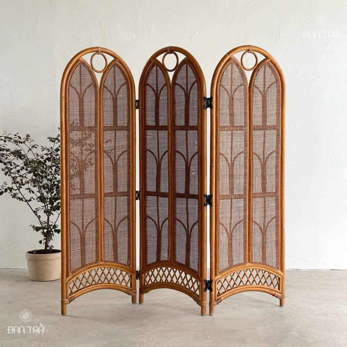 Bình phong mây, vách ngăn mây tre đan hình chiếc lá Maple