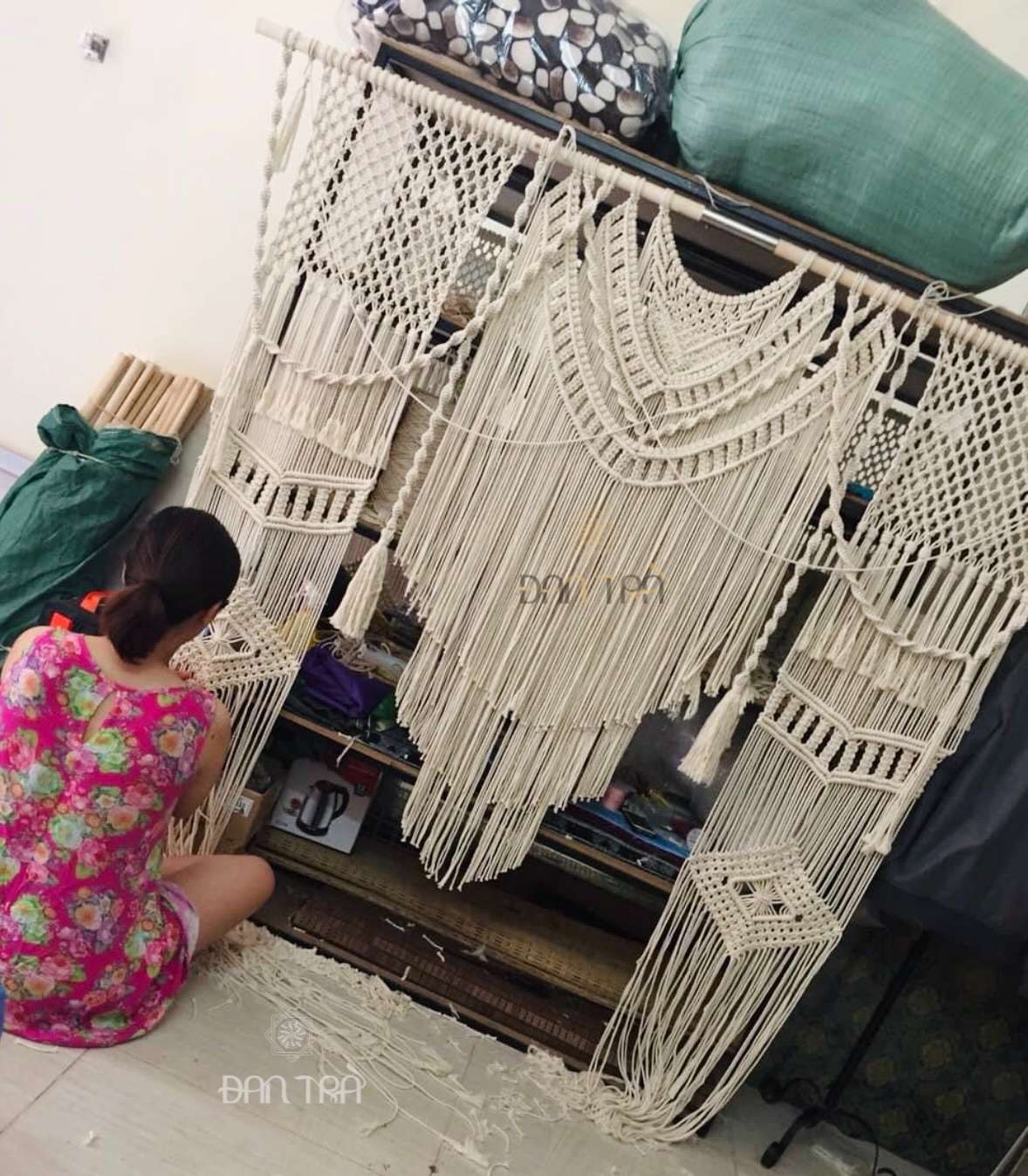 Rèm macrame trang trí phòng ngủ, homestay đẹp