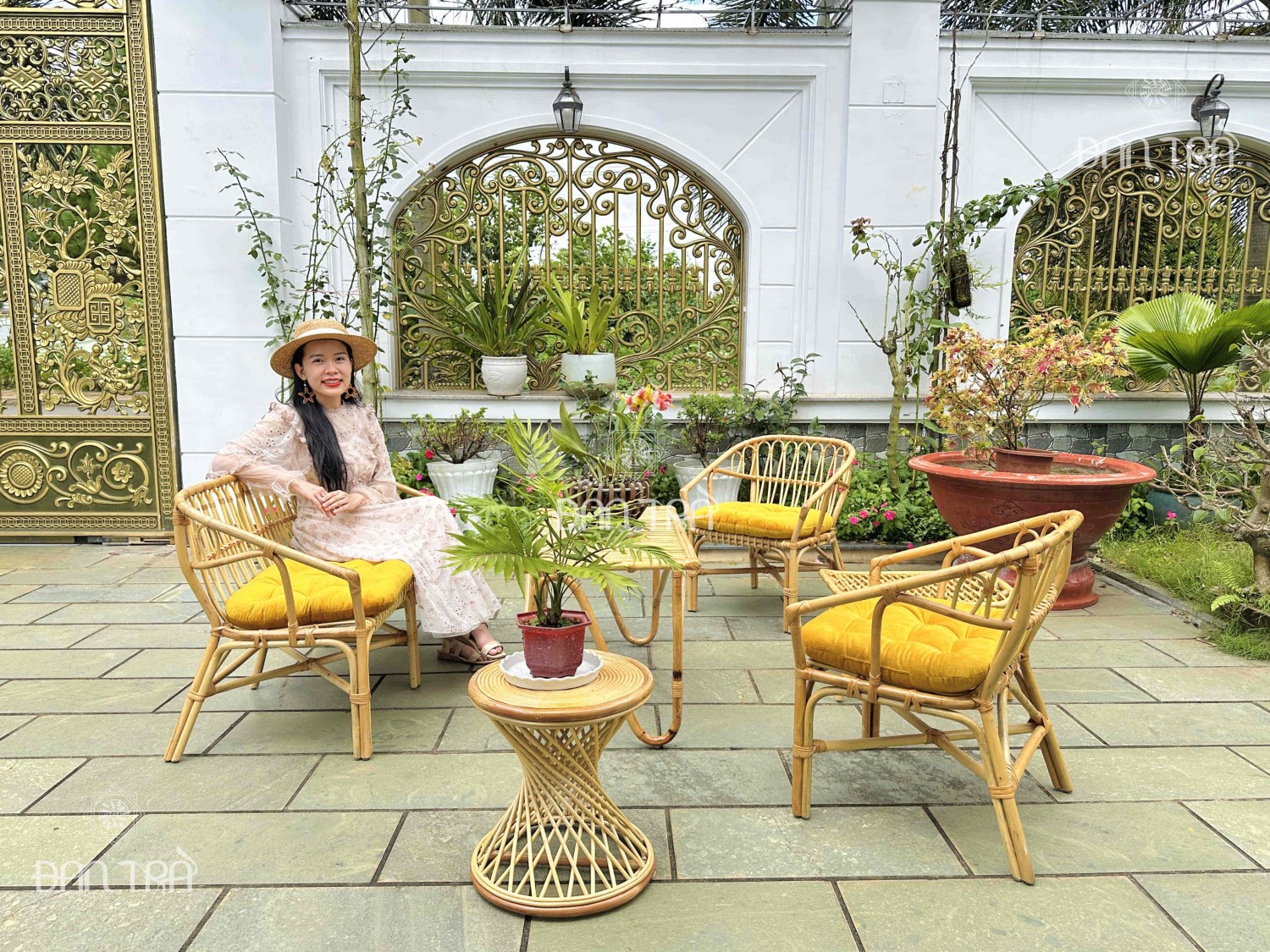 Bộ bàn ghế mây cafe ngồi uống trà