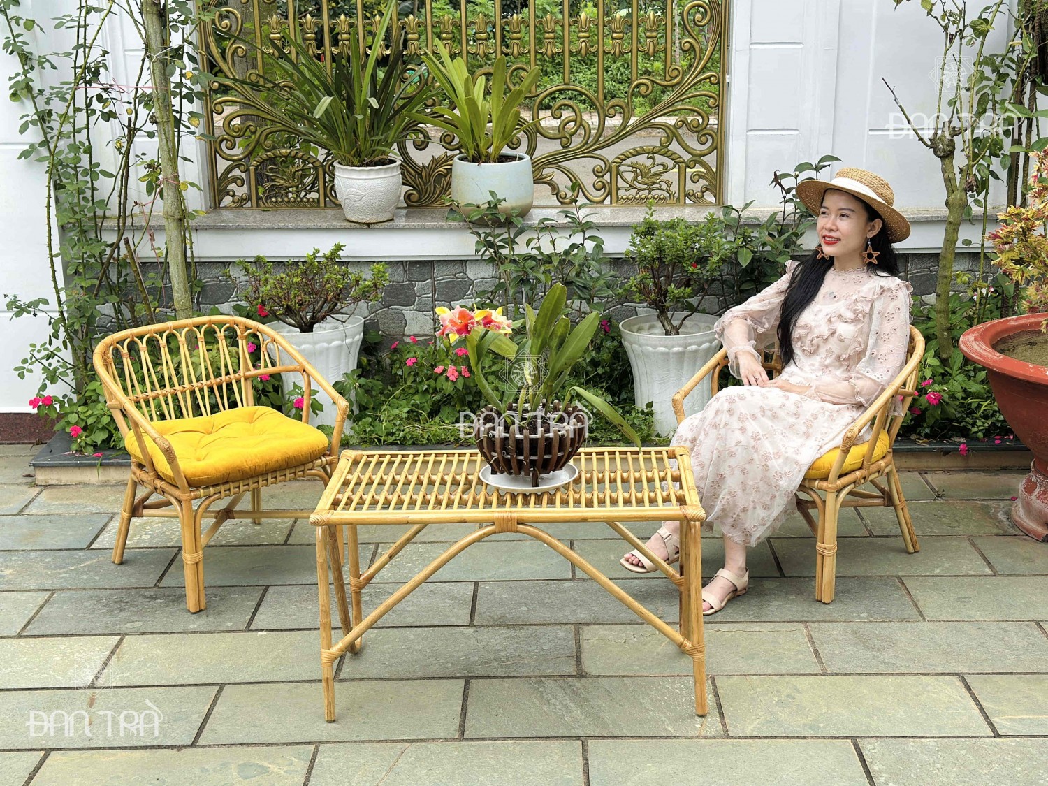 Bộ bàn ghế mây cafe ngồi uống trà