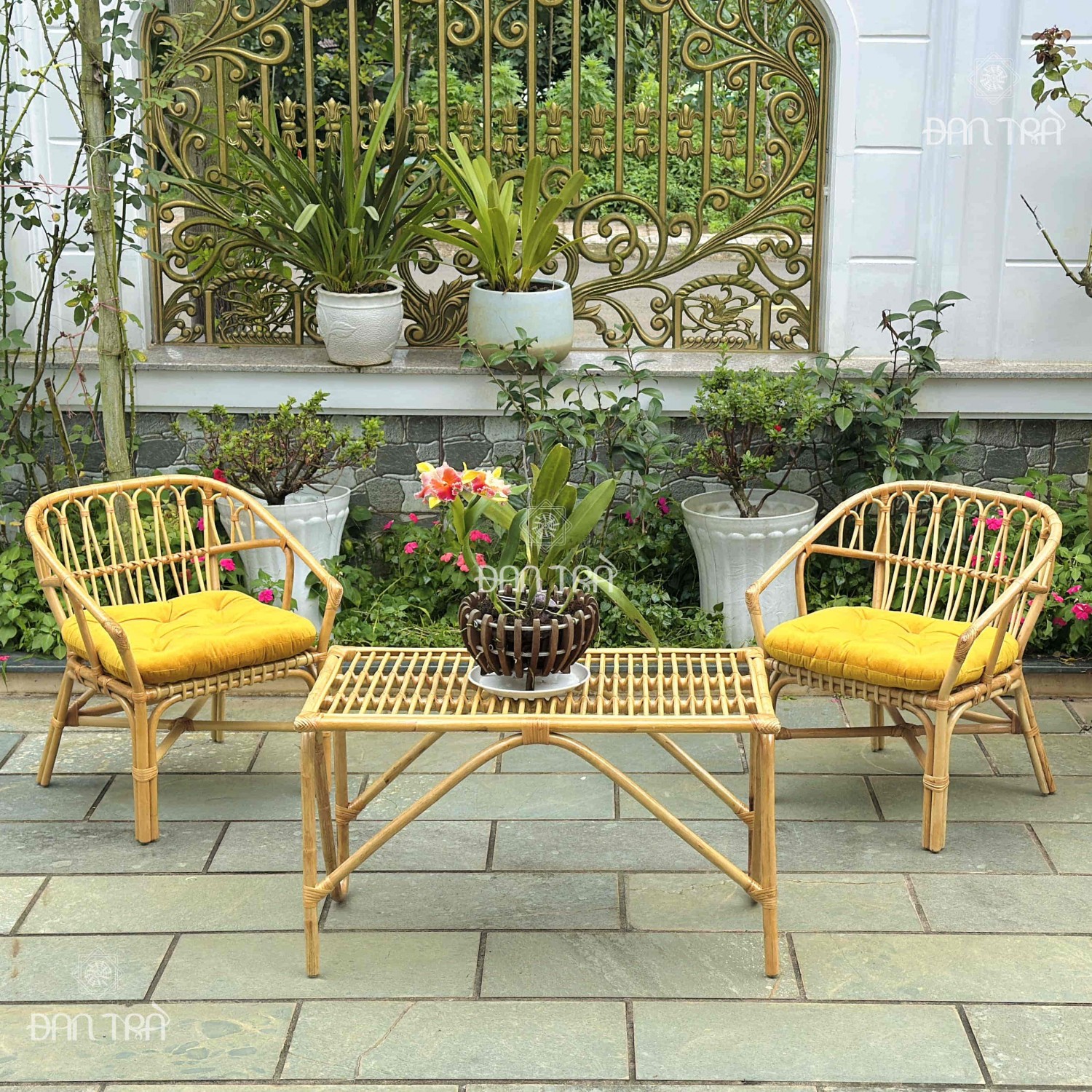 Bộ bàn ghế mây cafe ngồi uống trà