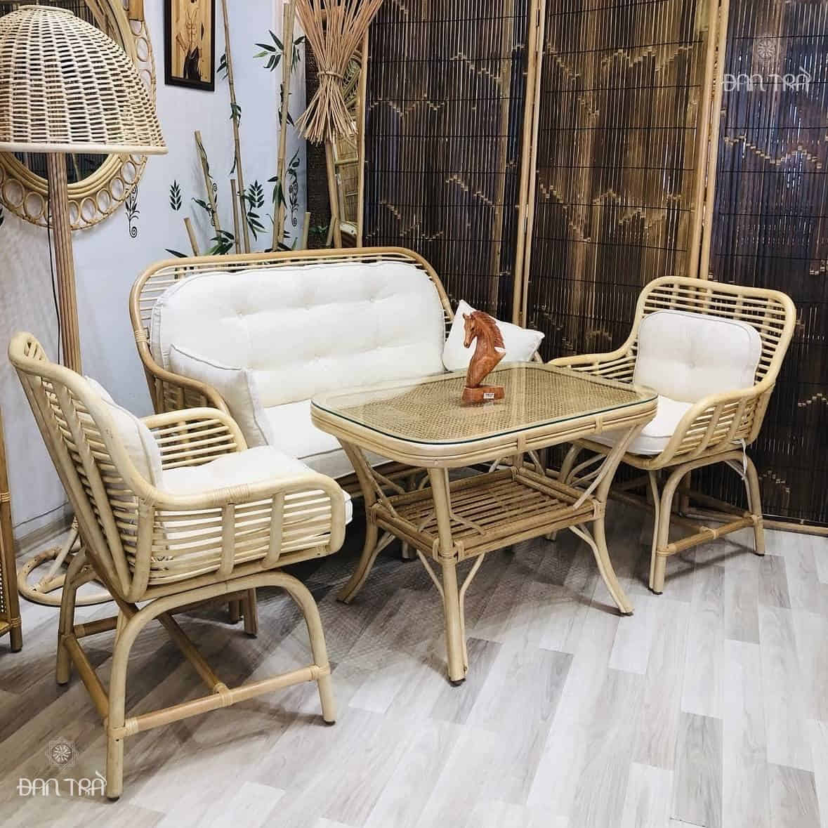 Bộ bàn ghế mây Bernice trang trí phòng khách cao cấp
