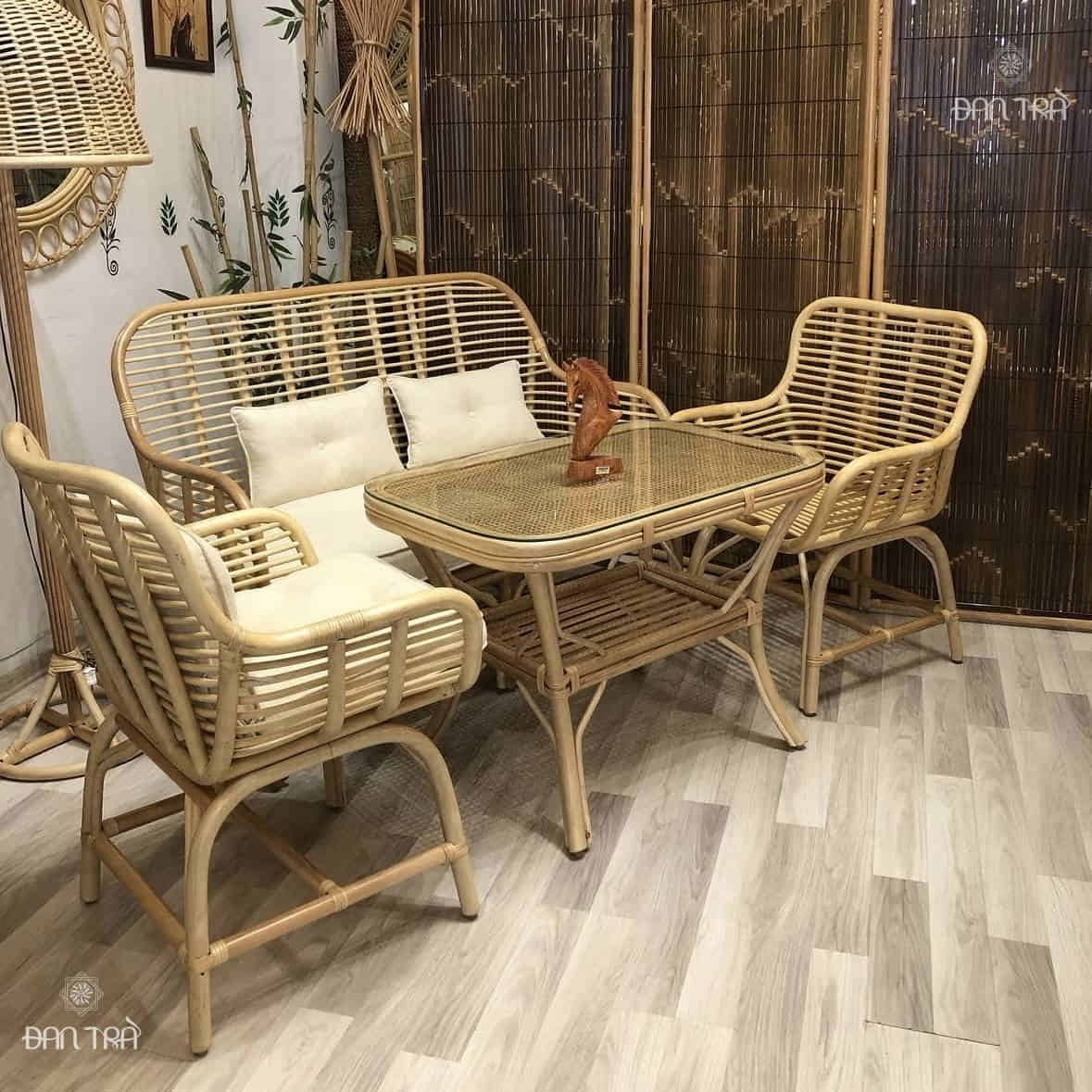 Bộ bàn ghế mây Bernice trang trí phòng khách cao cấp